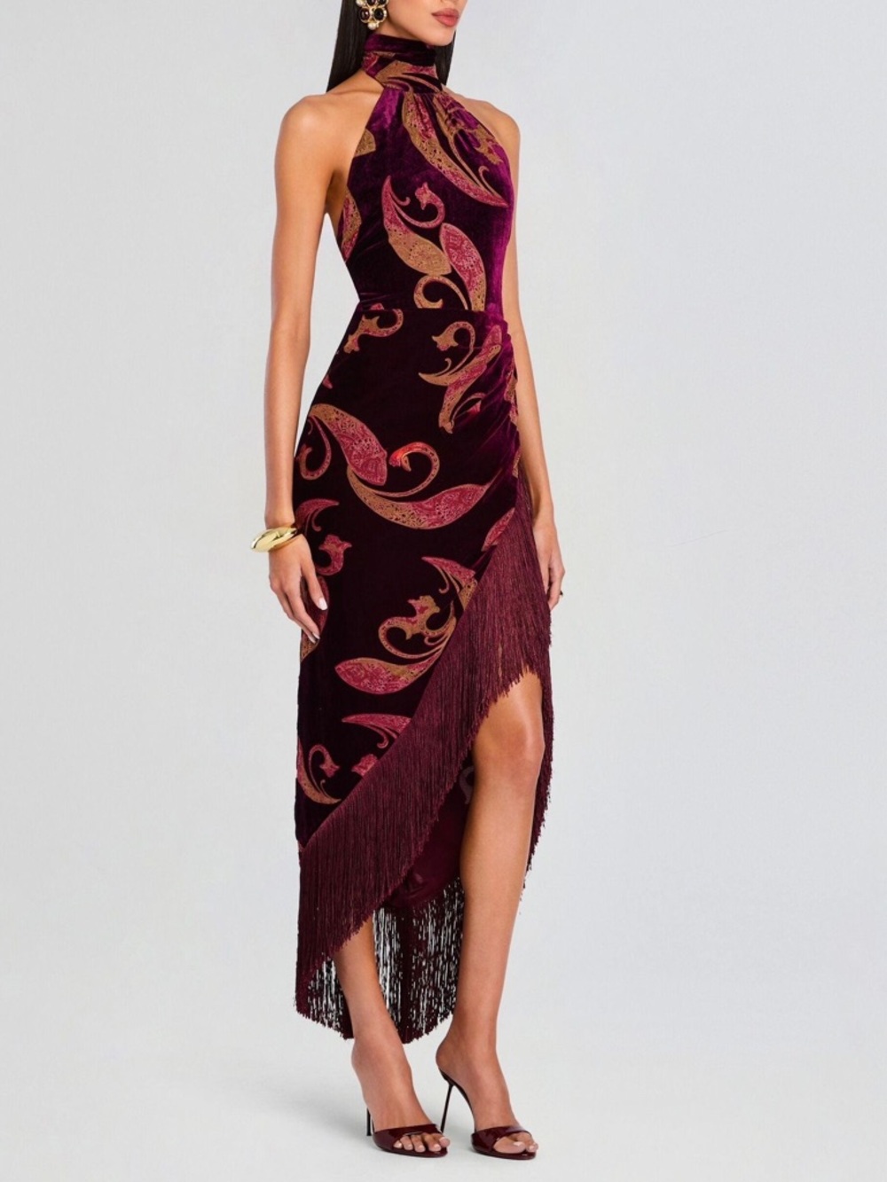 Retrofête Iridessa Velvet Fringe Hem Dress size M_NWT - Picture 2 of 11